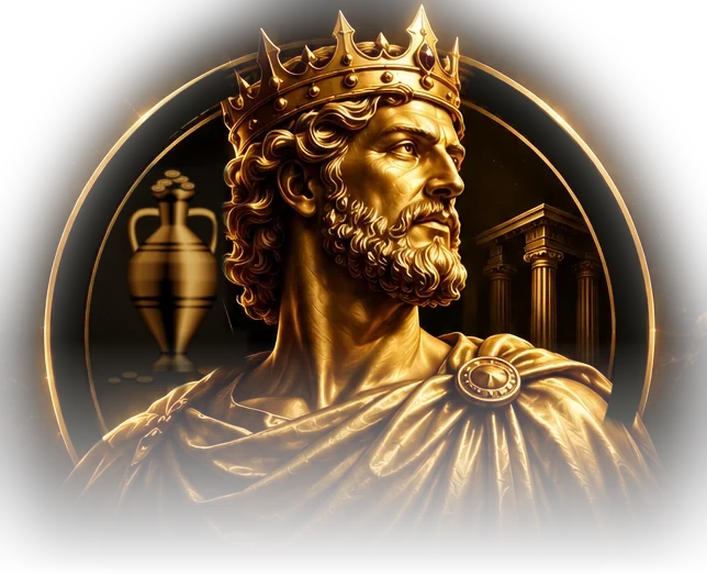 Estátua do Rei Midas com ânfora dourada